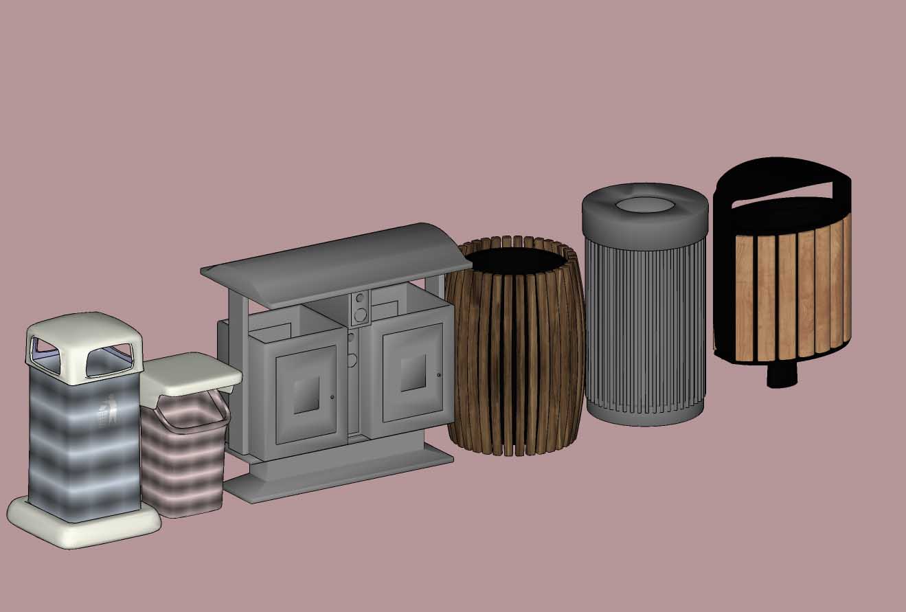 现代户外垃圾桶su草图模型下载(1)