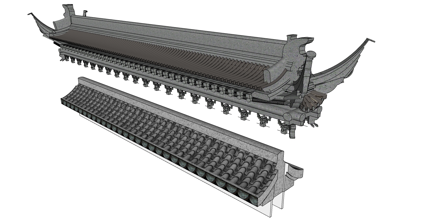 中式古典建筑徽派建筑屋檐墙檐口马头墙 (8)su草图模型下载