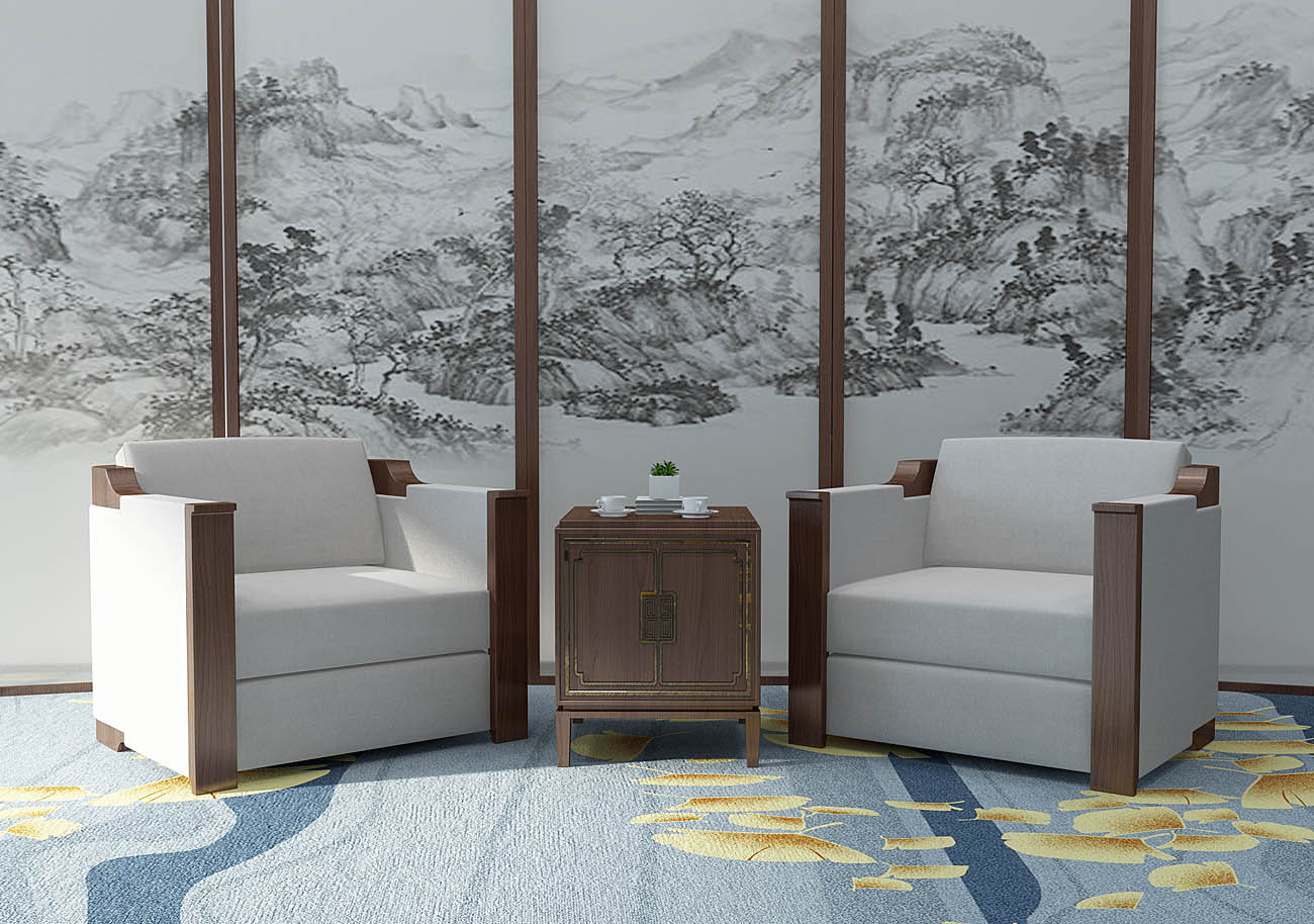 Z11-0408新中式贵宾接待室沙发茶几屏风组合(1)