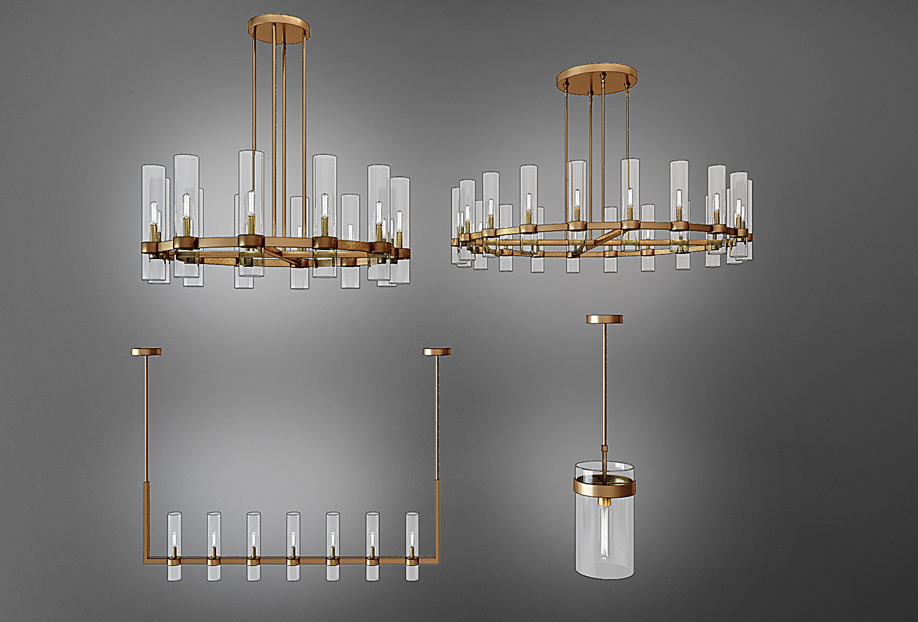 H12-0220美国现代RH（Restoration Hardware）简欧轻奢简约吊灯水晶灯组合(1)