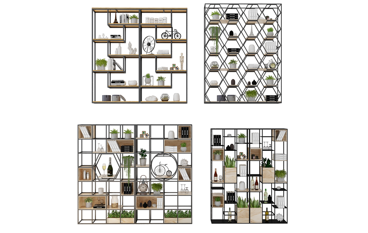 Z10-0311北欧工业风现代铁艺置物架酒架书架装饰架植物架饰品摆件隔断组合(1)