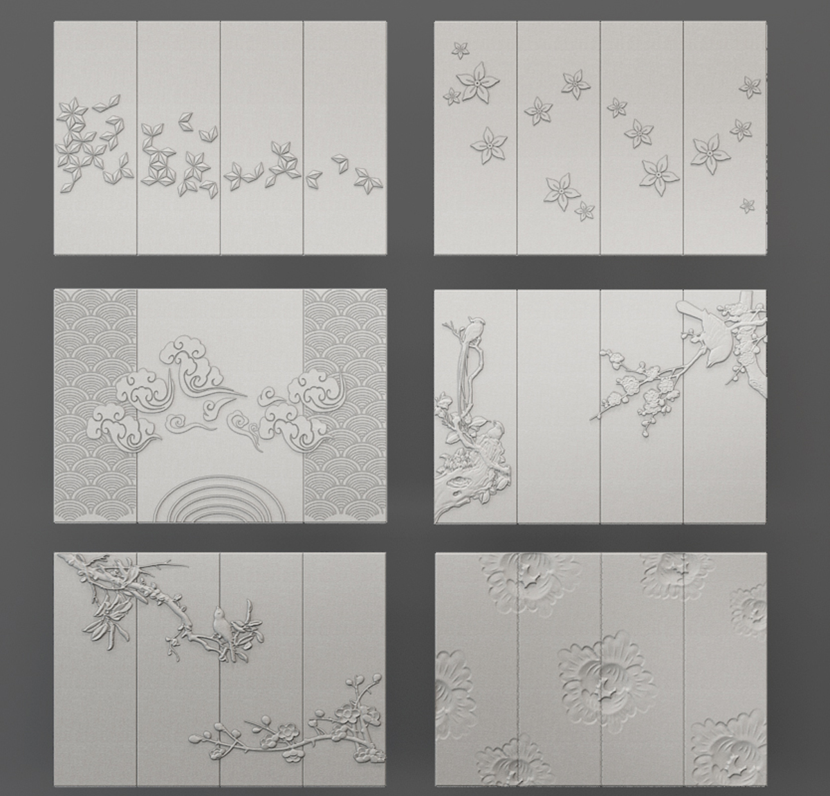 Z44-1112现代背景墙梅花暗花纹皮雕雕花造型