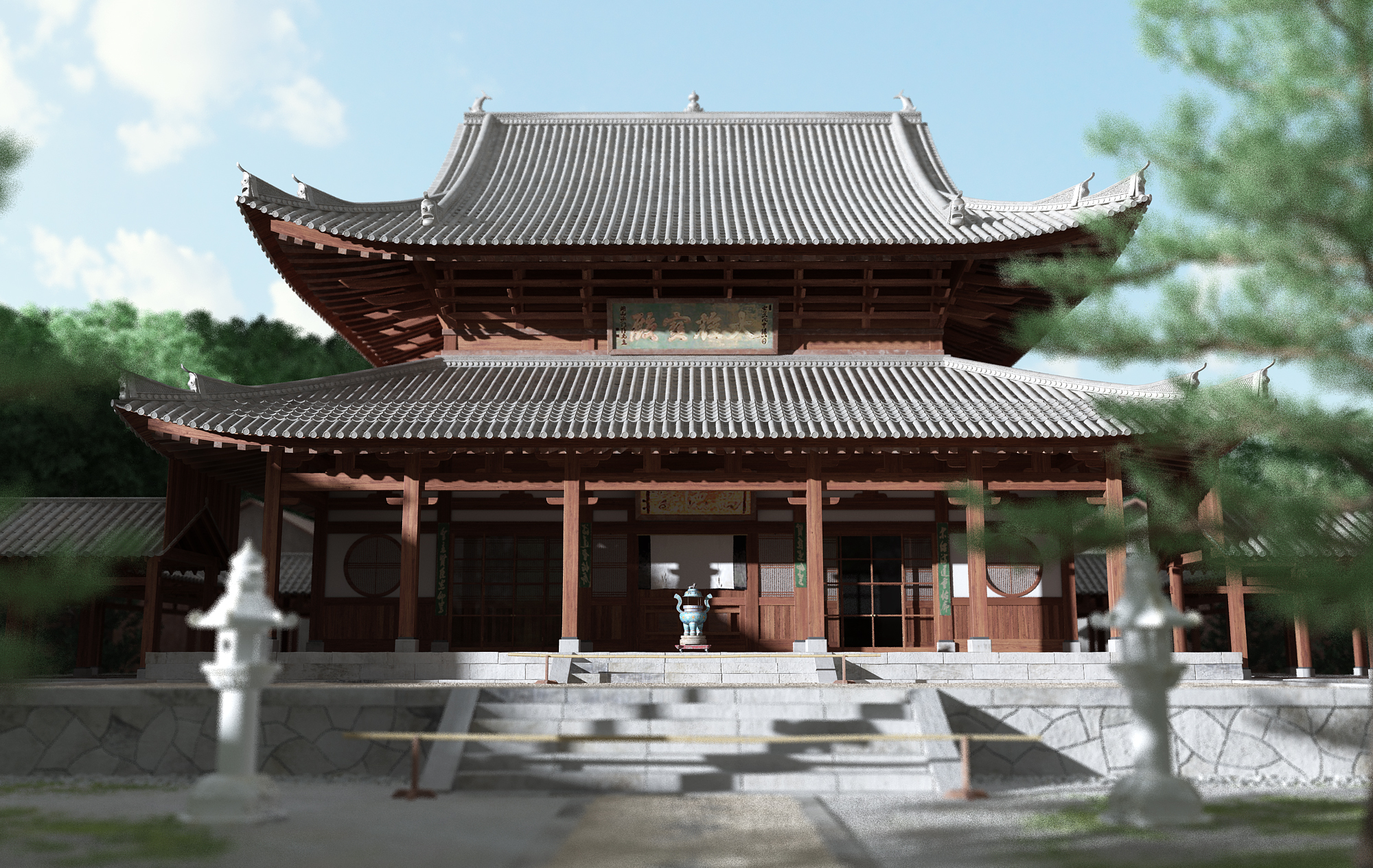 H15-0606中式建筑外观古建大雄宝殿寺院