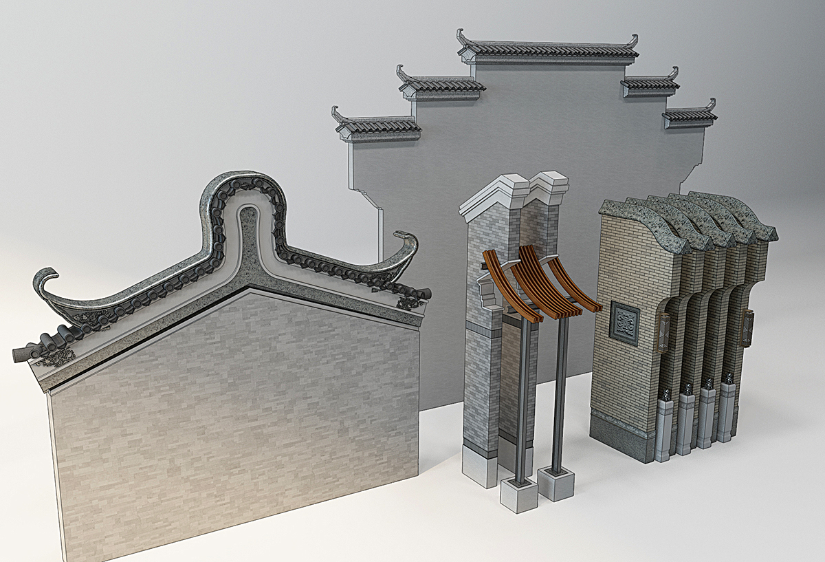 Z20-0227中式徽派马头墙构件建筑(1)