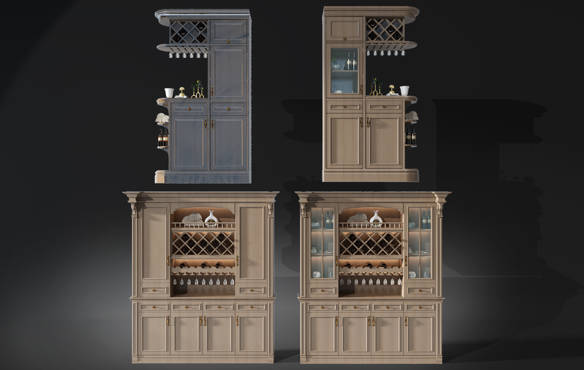 H34-0716美式欧式实木圆角酒柜红酒洋酒3d模型下载