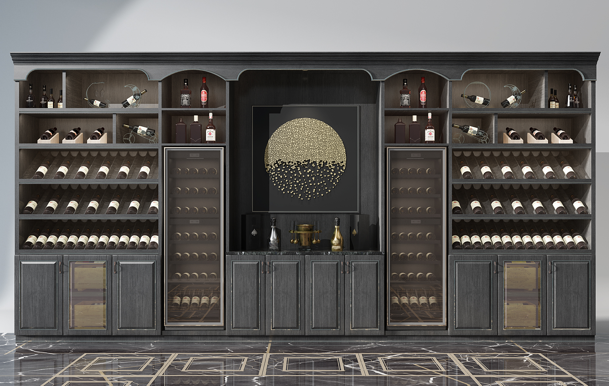 H03-0716美式欧式酒柜酒瓶摆件3d模型下载