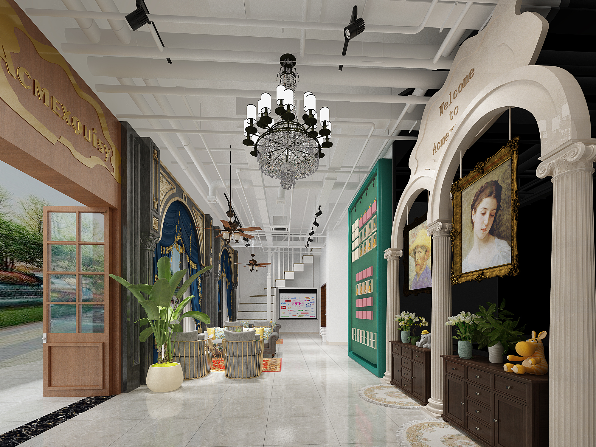 Z21-0716欧式建材商店商铺窗帘专卖店罗马柱3d模型下载(1)