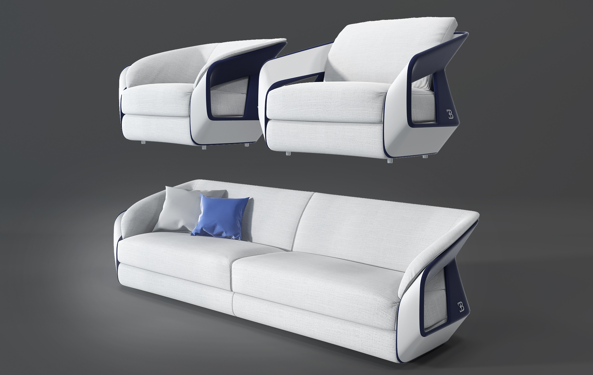 H26-0725法国 BUGATTI HOME 现代后现代多人沙发单人沙发组合3d模型下载(1)