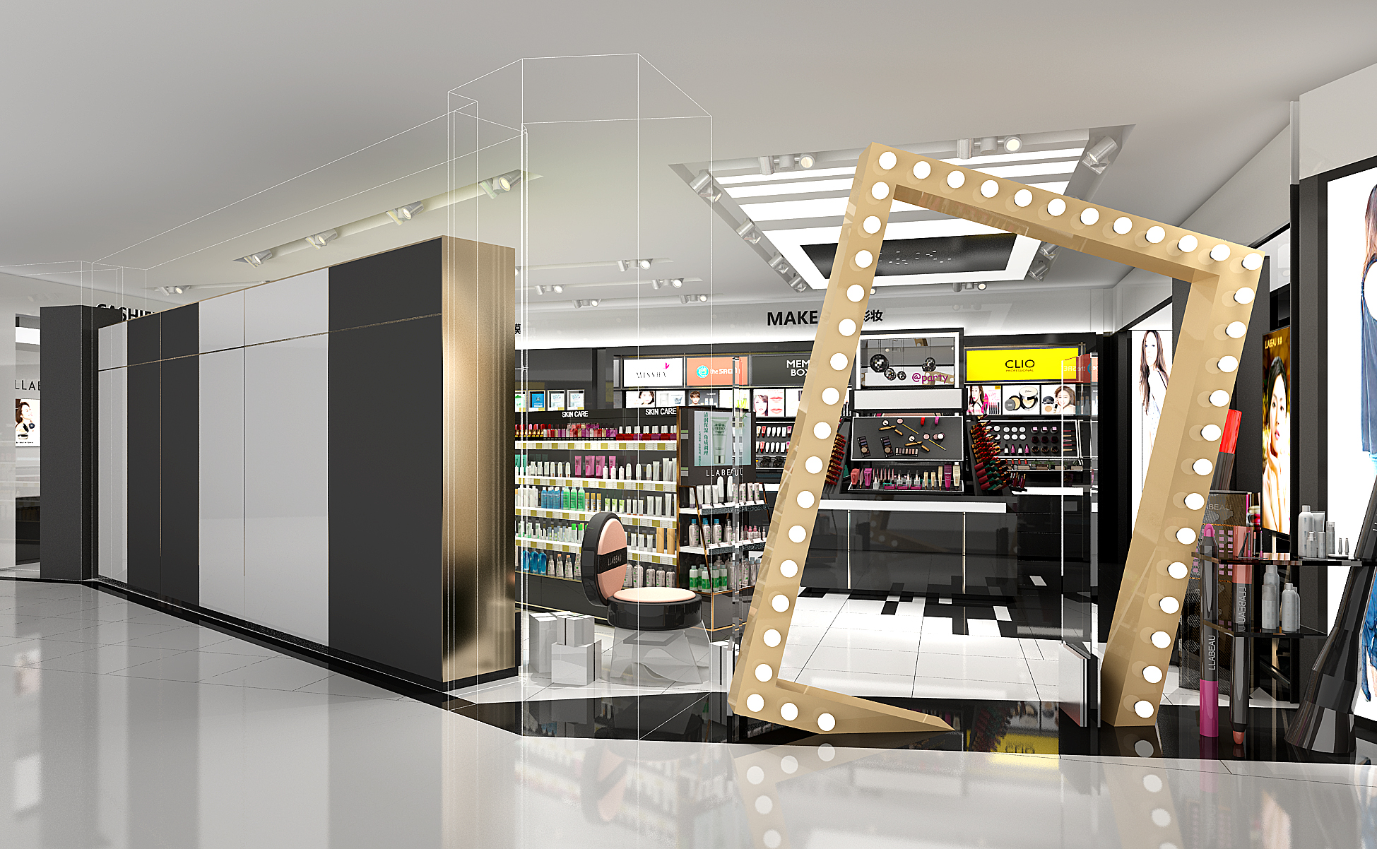 Z11-0723美容化妆品专卖店门头口红展柜3d模型下载(1)