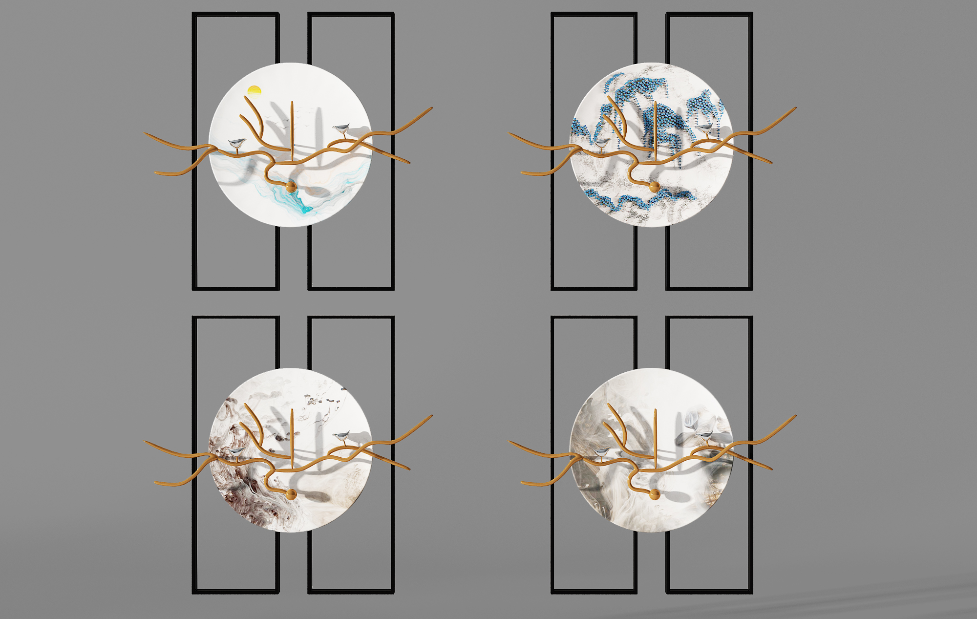 Z38-0713新中式盘子树枝干枝墙饰挂饰挂件3d模型下载(1)