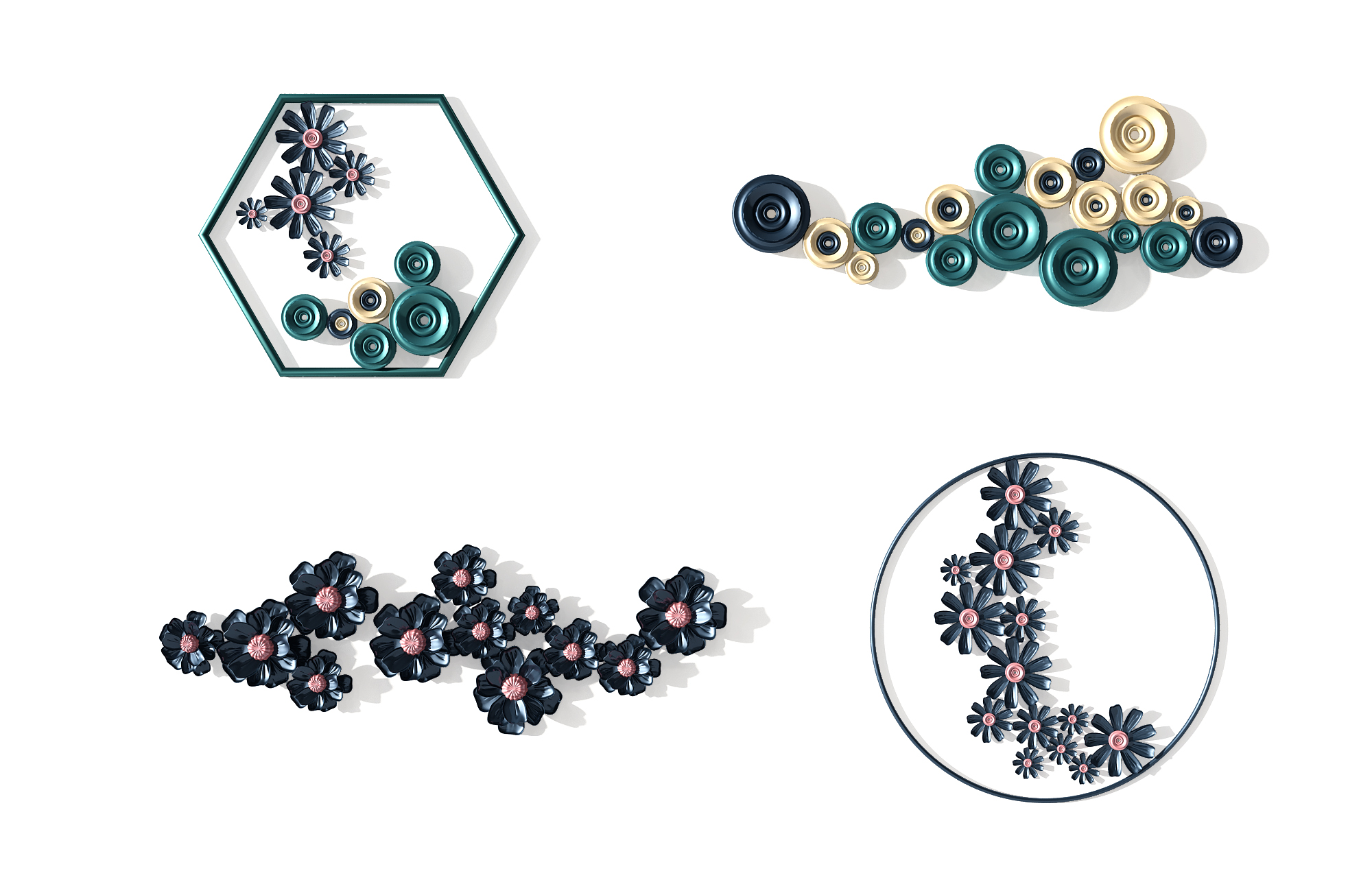 Z34-0712现代新中式花瓣墙饰挂饰挂件3d模型下载(1)
