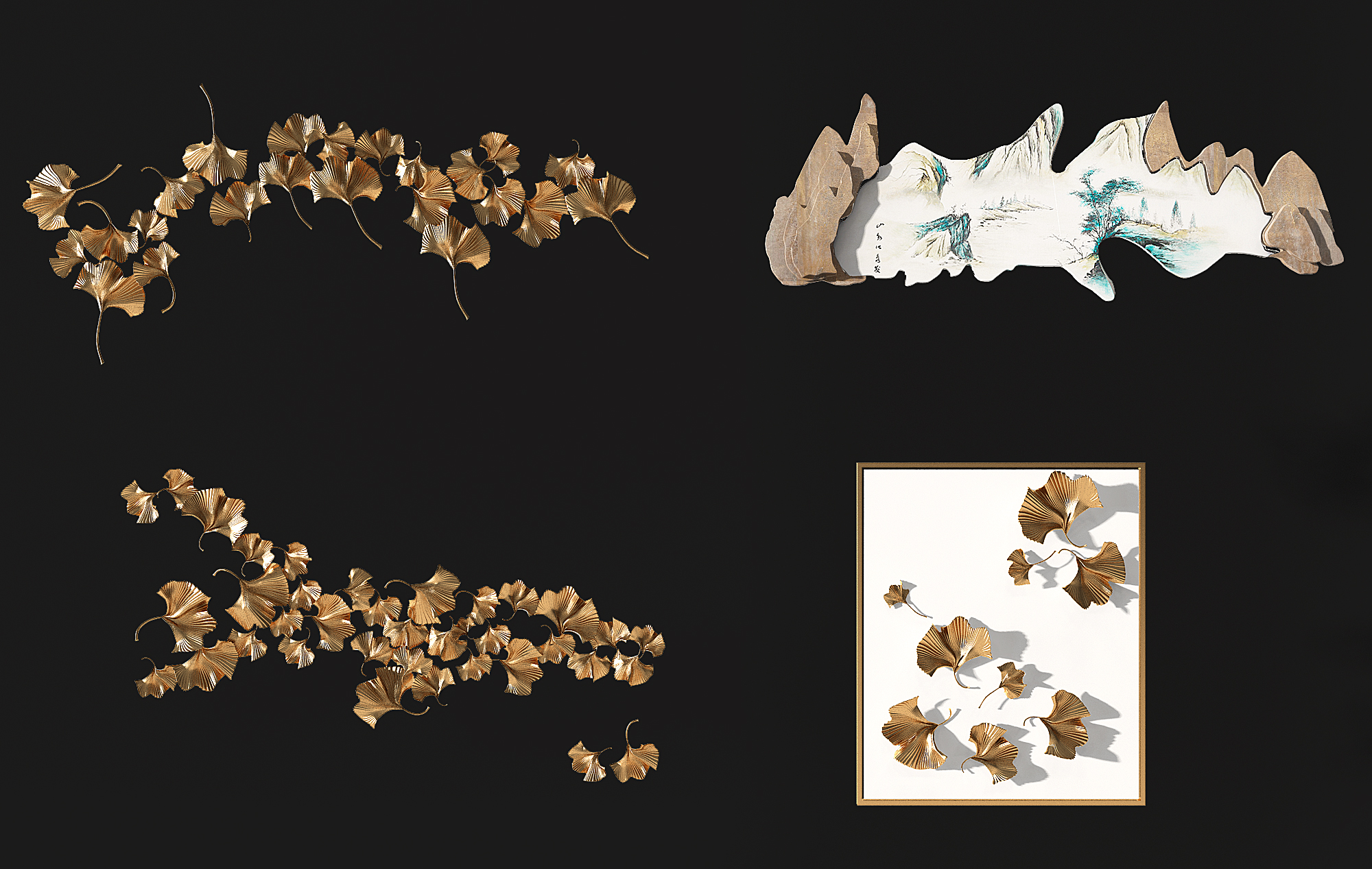 Z07-0724新中式叶子银杏叶造型墙饰挂饰挂件立体画3d模型下载(1)