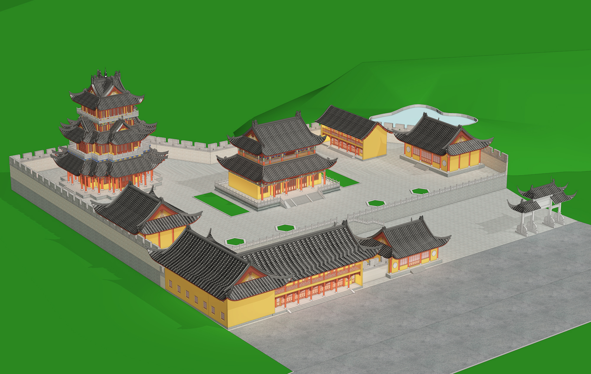 古建筑寺庙牌楼塔楼3d模型下载