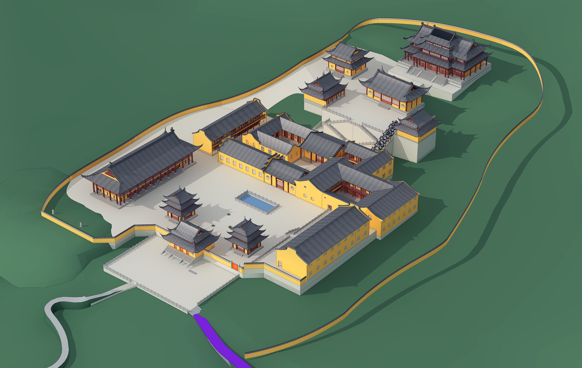 古建筑寺庙塔楼大雄宝殿3d模型下载