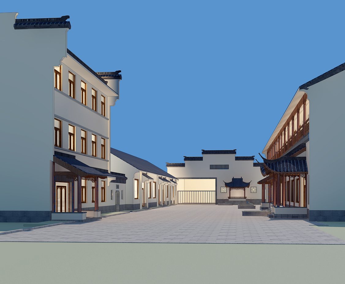 中式徽派建筑古建3d模型下载