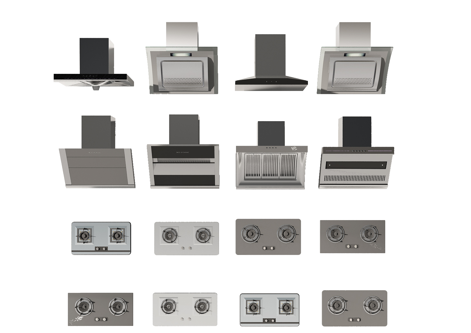 l现代吸油烟机燃气灶组合3d模型下载(1)