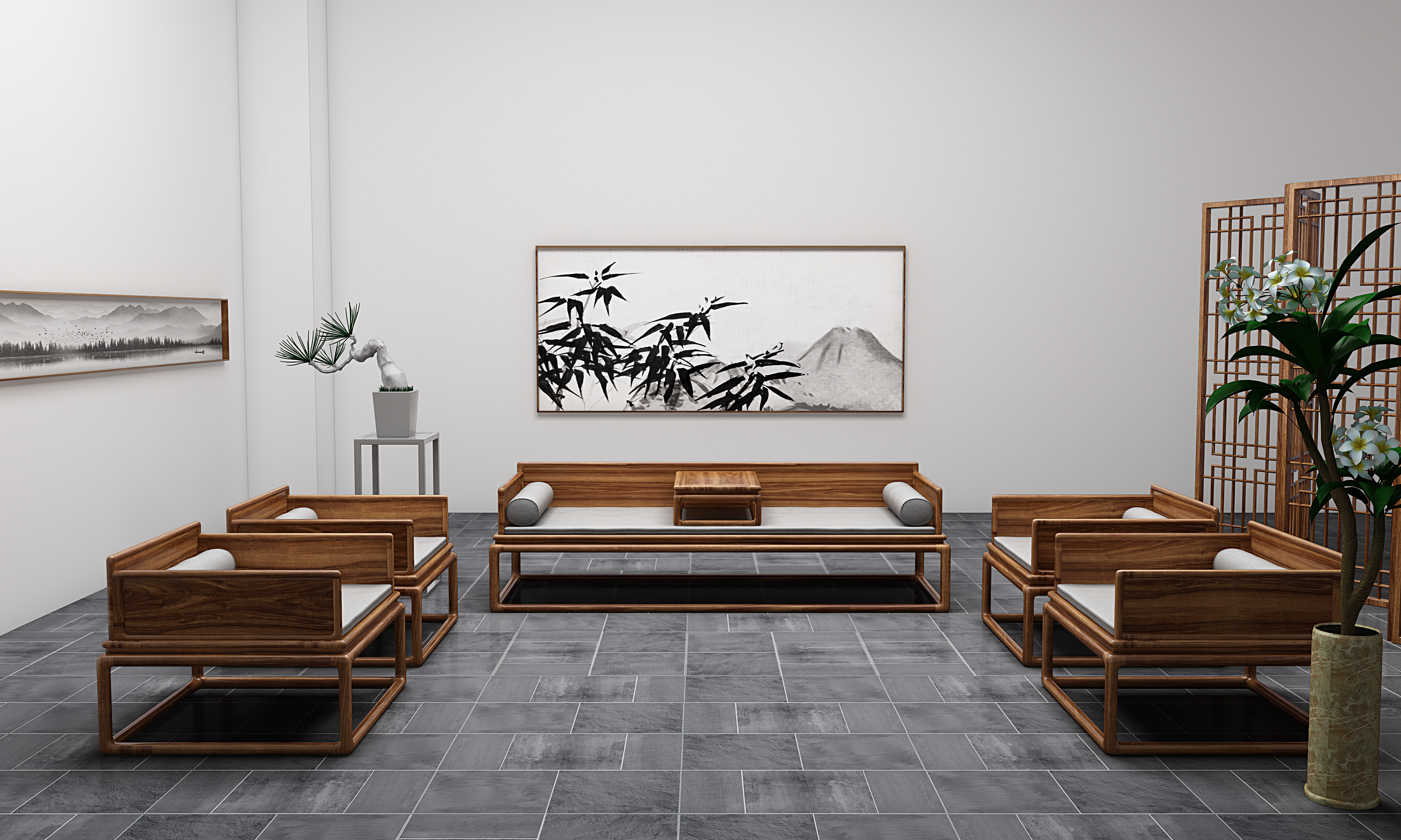 中式沙发3d模型下载(1)