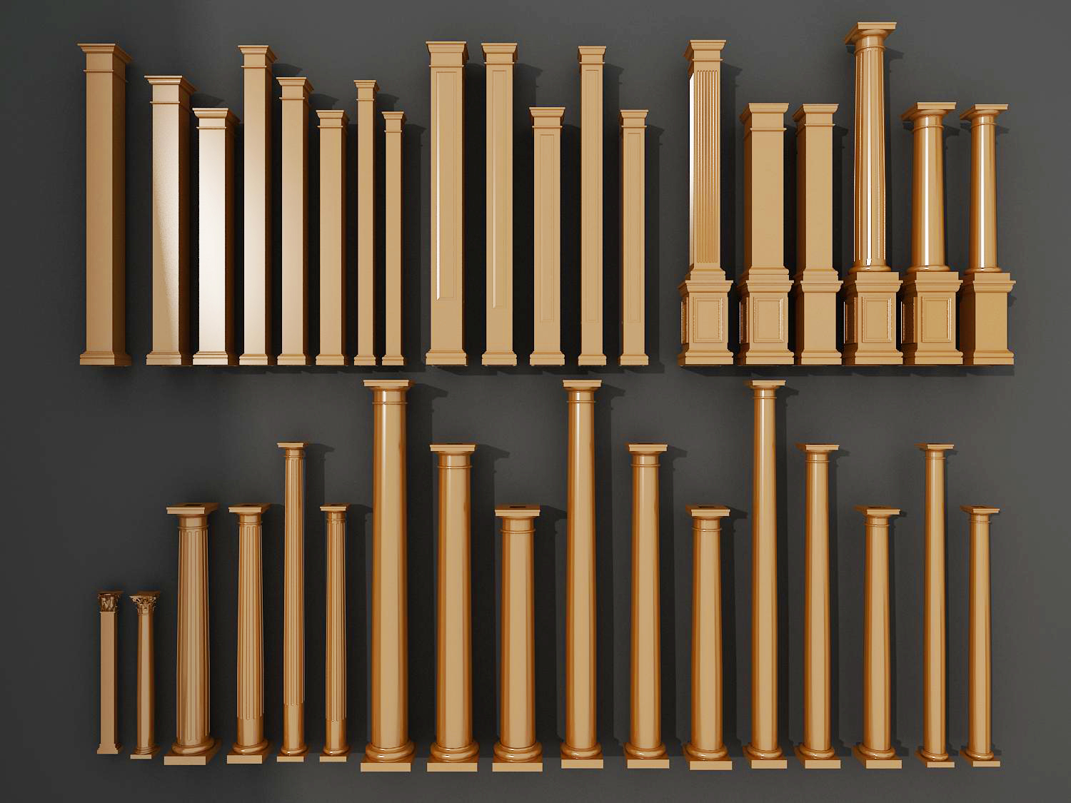 欧式罗马柱欧式线脚方柱圆柱3d模型下载(1)