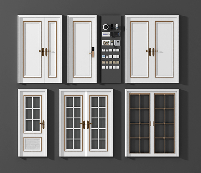 简欧式法式双开门组合3d模型下载(1)