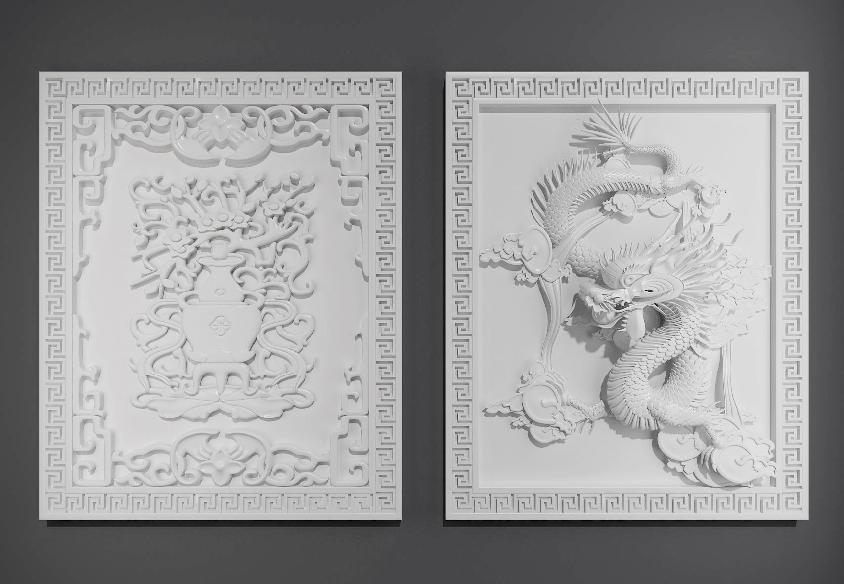 05中式欧式龙纹浮雕石雕，雕刻，3d模型下载(1)