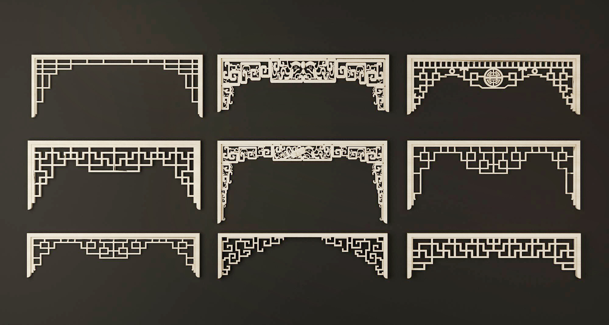 01中式雕花，花格，民族花边，角花，挂落，3d模型下载(1)