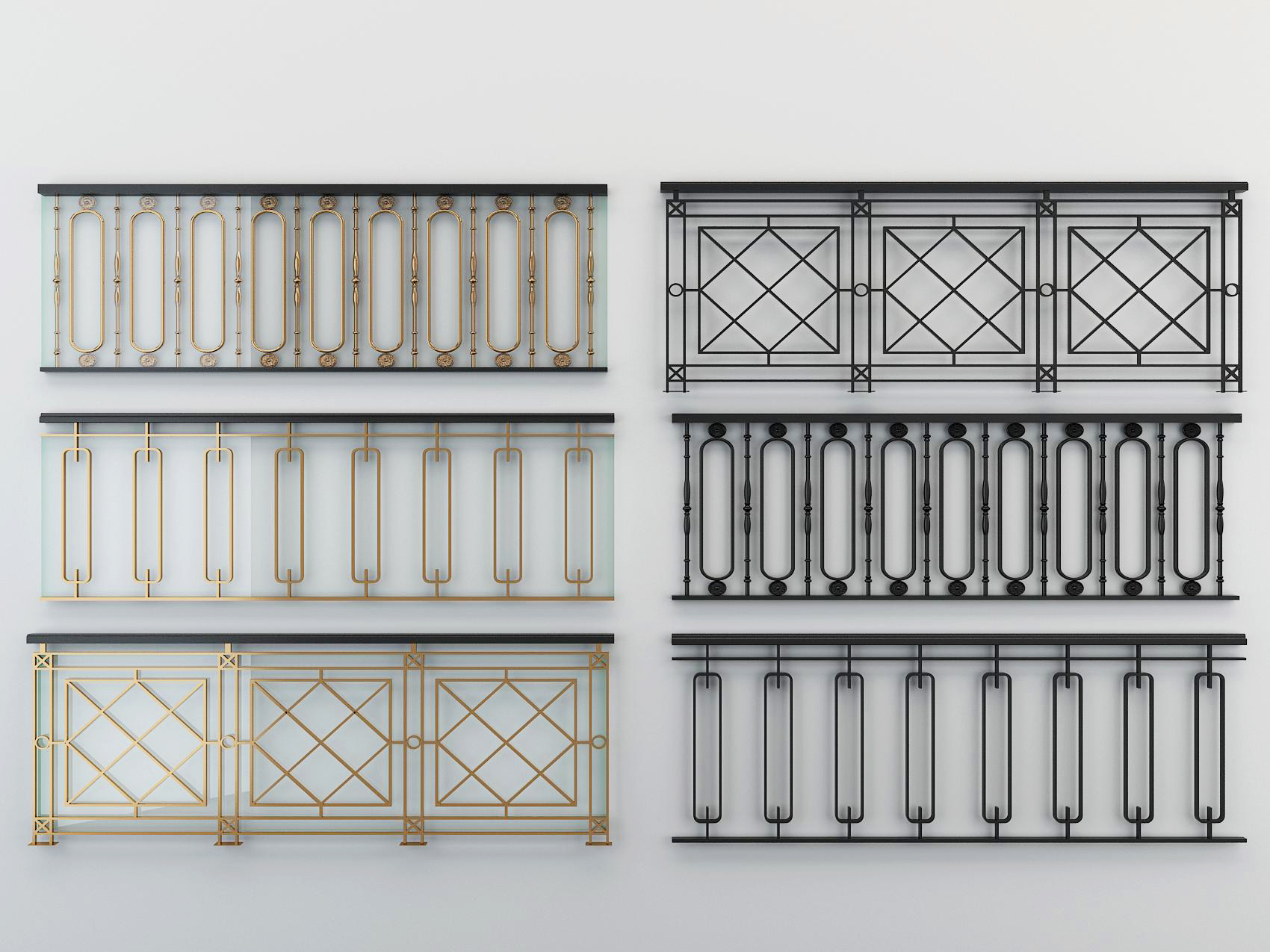 新中式欧式金属铁艺，栏杆扶手，护栏3d模型下载(1)