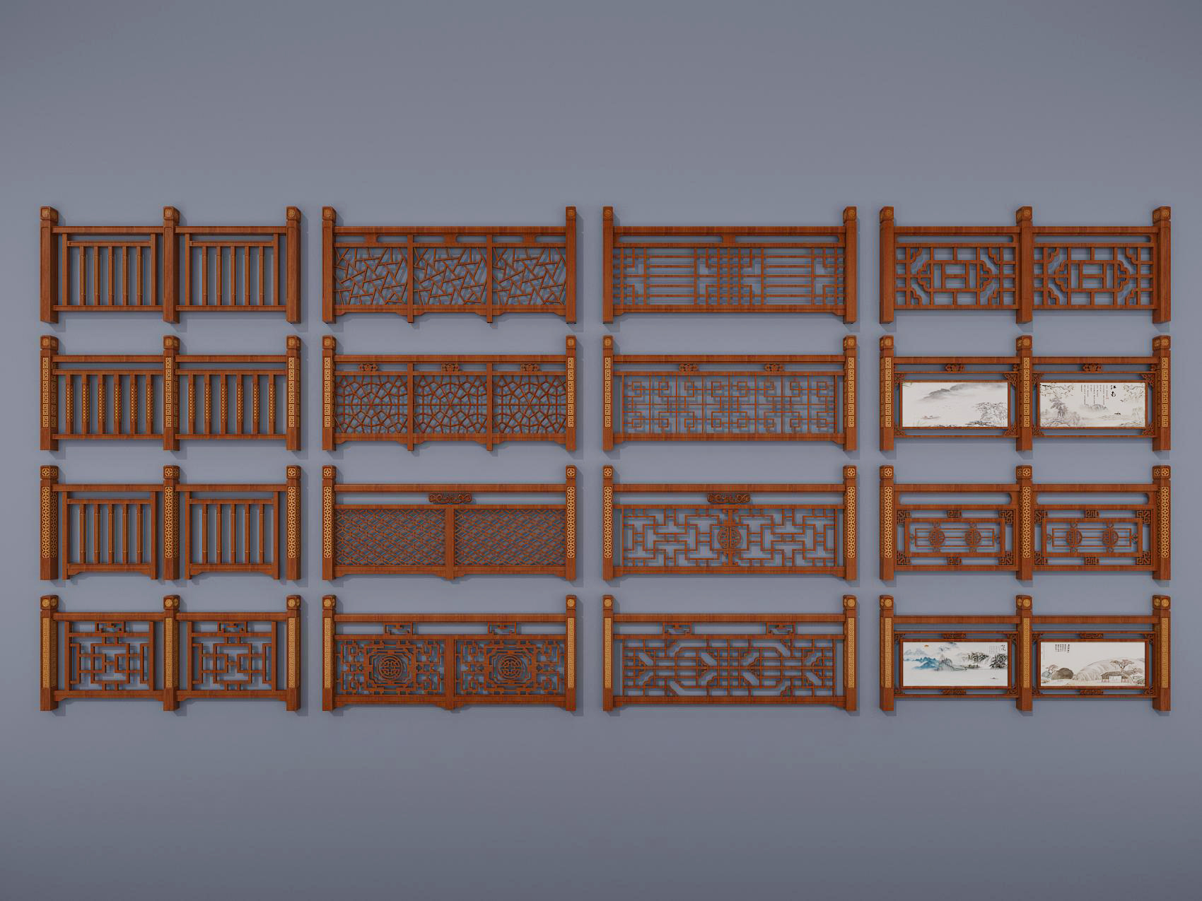 15中式实木雕花栏杆，围栏，护栏，扶手，3d模型下载(1)