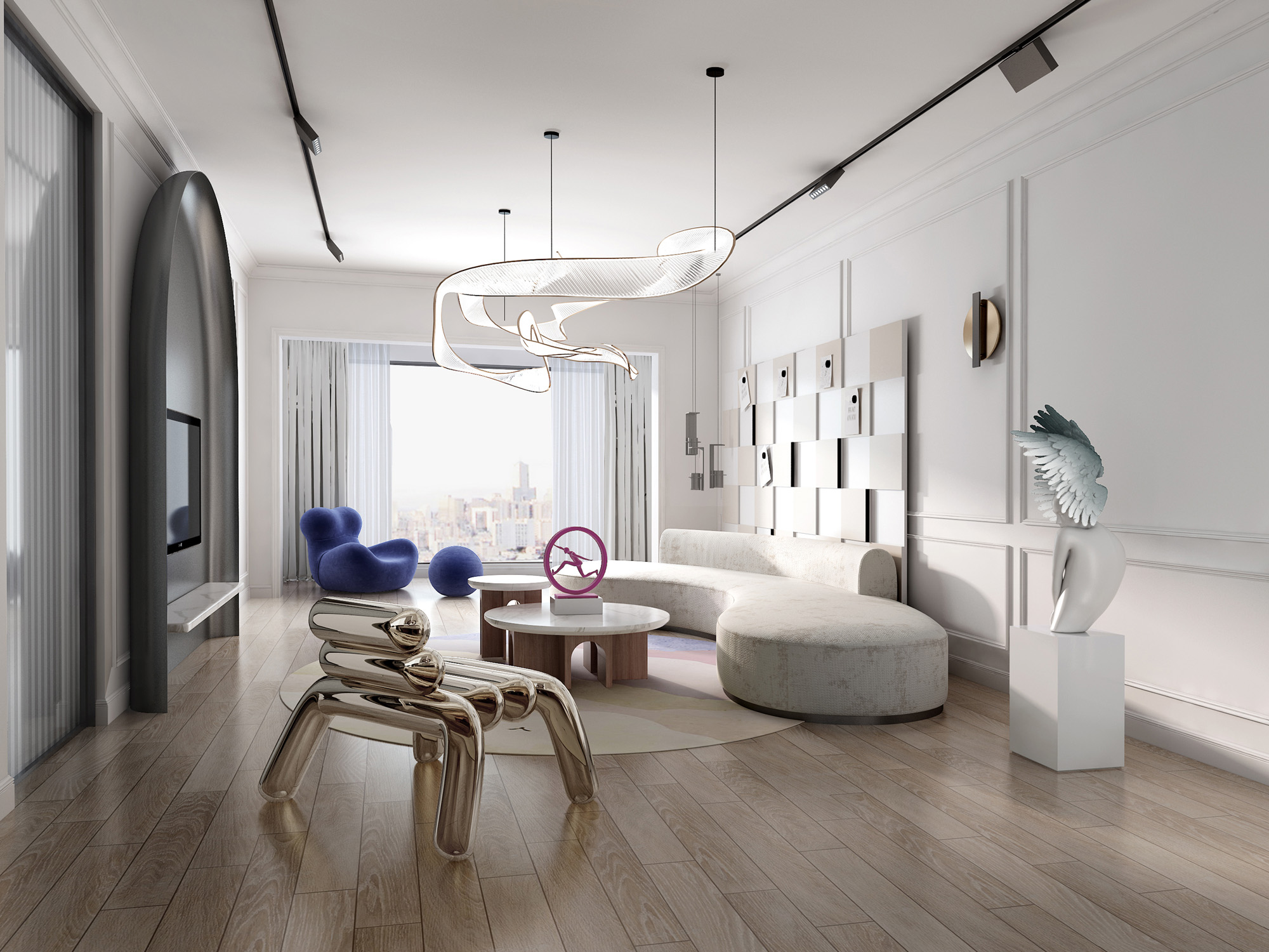 后现代客厅餐厅3d模型下载(1)