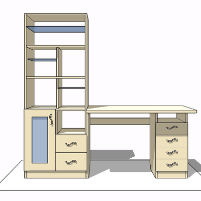 现代实木书桌免费su模型(1)
