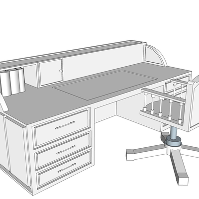 现代实木书桌免费su模型(1)