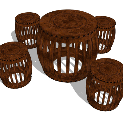中式实木休闲桌椅免费su模型(1)