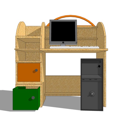 现代实木电脑桌免费su模型(1)