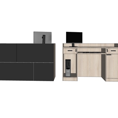 现代实木电脑桌免费su模型(1)
