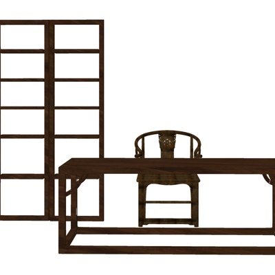 现代实木书桌免费su模型(1)