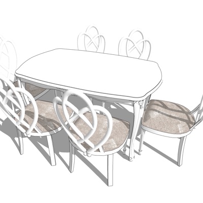 简欧条形餐桌椅免费su模型(1)