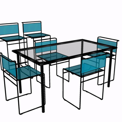 现代玻璃餐桌椅免费su模型(1)