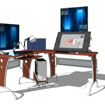 现代实木电脑桌免费su模型(1)
