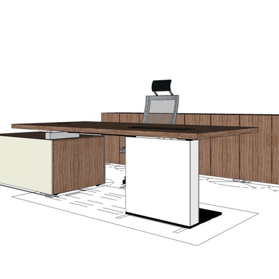 现代实木书桌免费su模型(1)