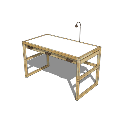 现代实木书桌免费su模型(1)