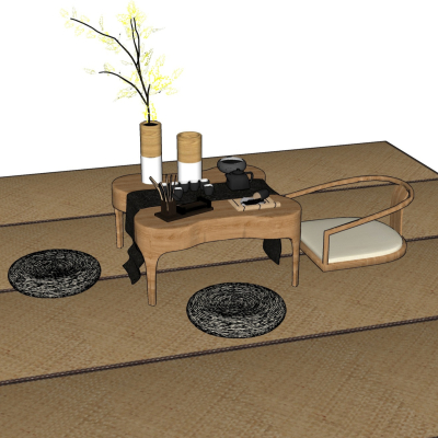 日式榻榻米茶桌椅免费su模型(1)