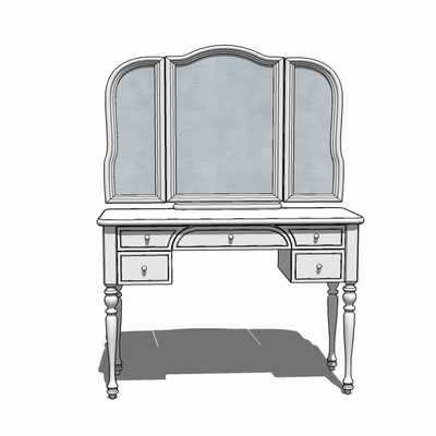 现代实木梳妆台免费su模型(1)