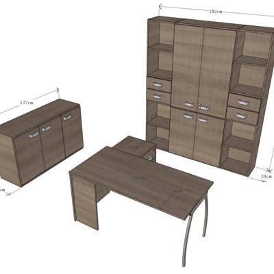 现代实木书桌免费su模型(1)