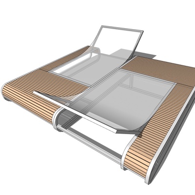 现代实木户外躺椅免费su模型(1)