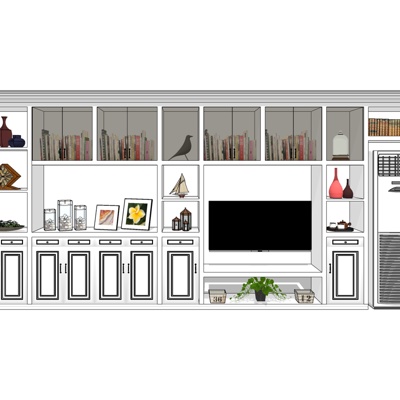 现代实木电视柜免费su模型(1)