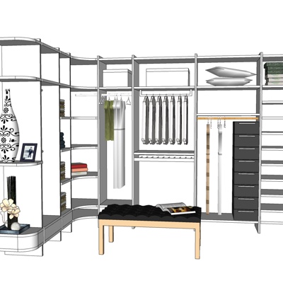 现代实木衣柜免费su模型(1)