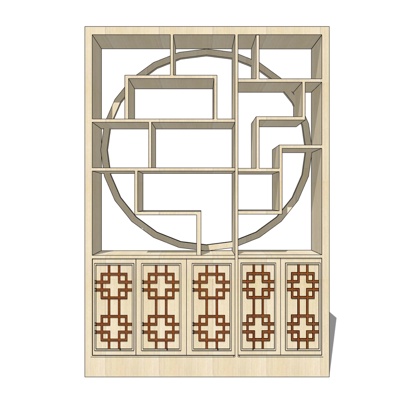 中式实木装饰柜免费su模型(1)