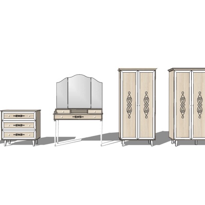 现代实木梳妆台衣柜免费su模型(1)