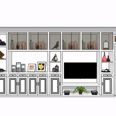 现代实木电视柜免费su模型(1)