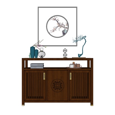 新中式实木端景柜免费su模型(1)