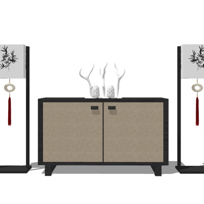新中式实木端景柜免费su模型(1)
